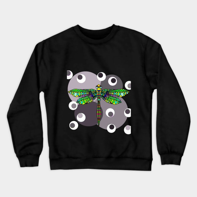 libelula full color sobre circulos grises Crewneck Sweatshirt by SikiuFactory